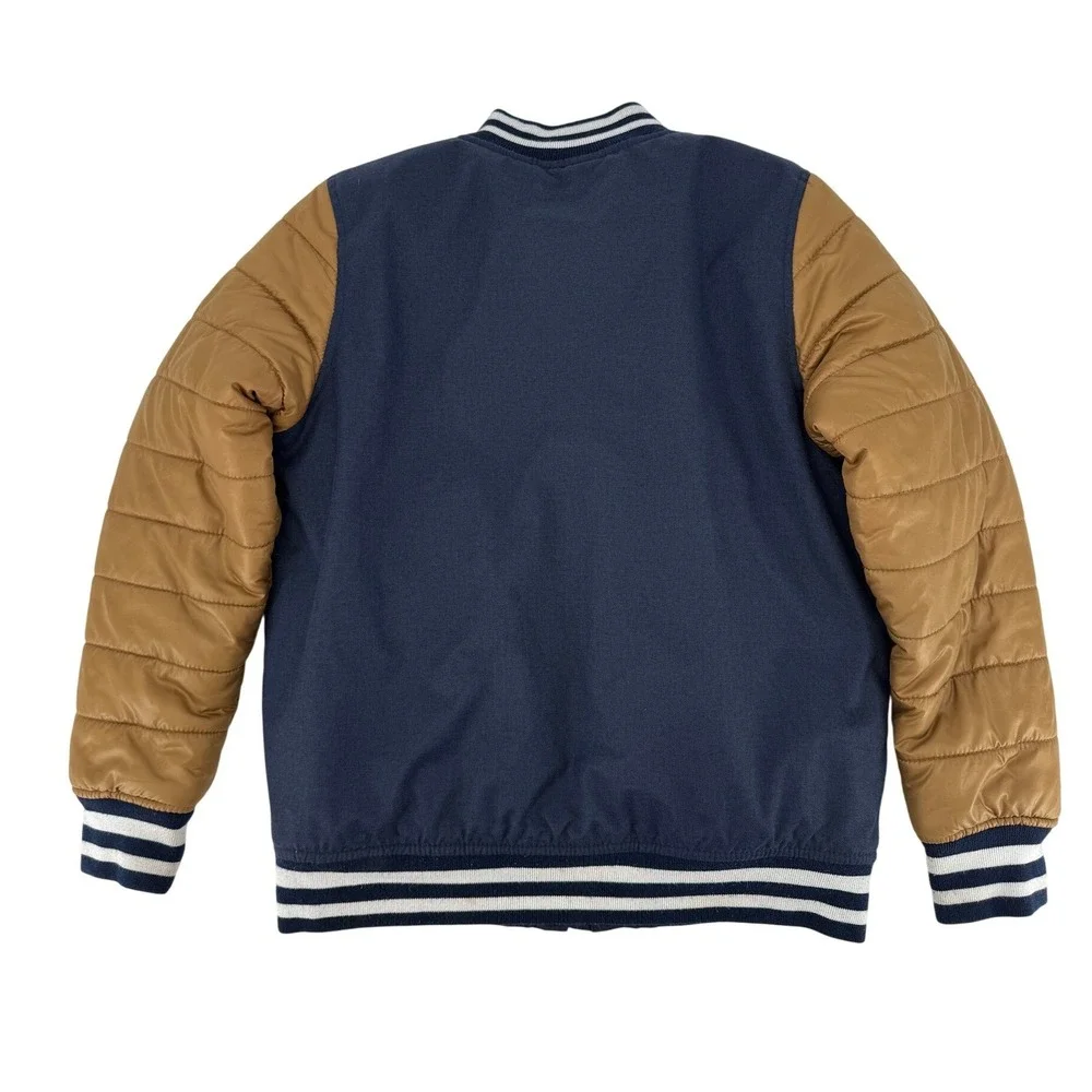 The Childrens Place Boys Varsity Bomber‎ Jacket Navy Tan Collegiant, Letterman